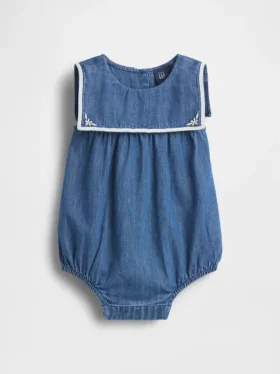 Bebek Denim Denizci Balonlu Çıtçıtlı Body