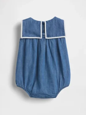 Bebek Denim Denizci Balonlu Çıtçıtlı Body