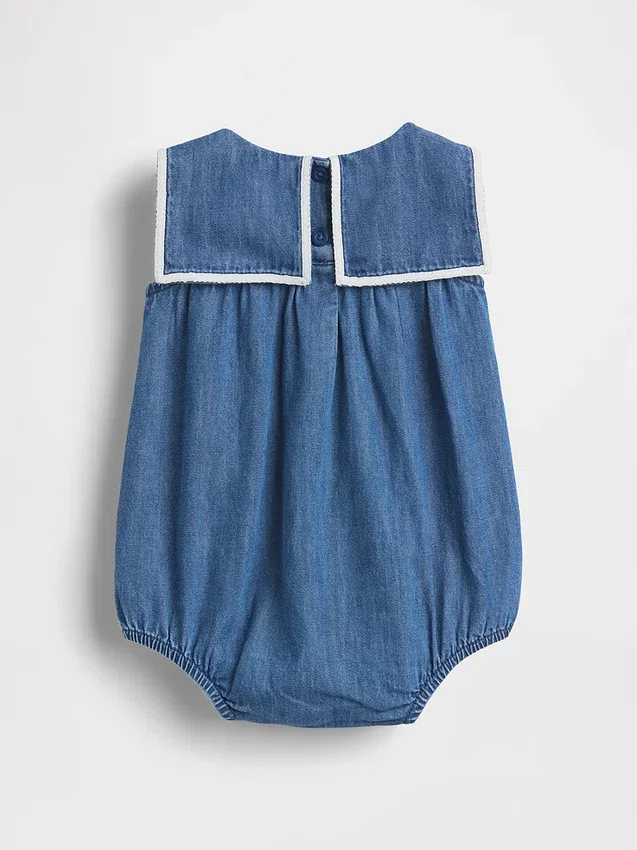 Bebek Denim Denizci Balonlu Çıtçıtlı Body