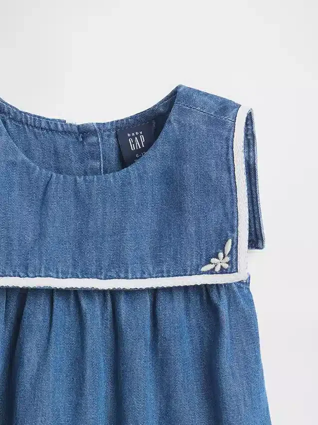 Bebek Denim Denizci Balonlu Çıtçıtlı Body