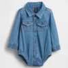 Bebek Denim Düğmeli Çıtçıtlı Body