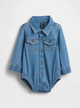 Bebek Denim Düğmeli Çıtçıtlı Body