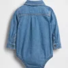 Bebek Denim Düğmeli Çıtçıtlı Body