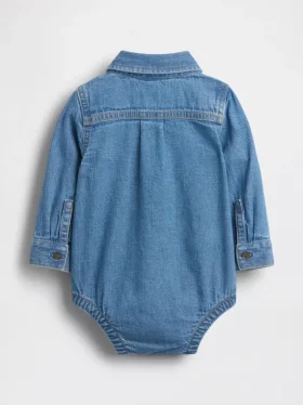 Bebek Denim Düğmeli Çıtçıtlı Body