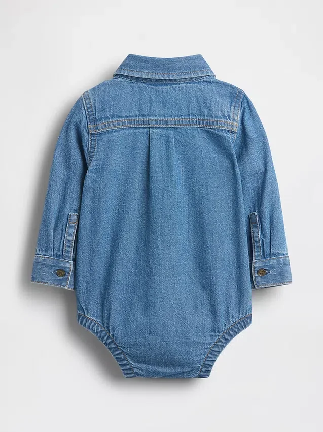 Bebek Denim Düğmeli Çıtçıtlı Body
