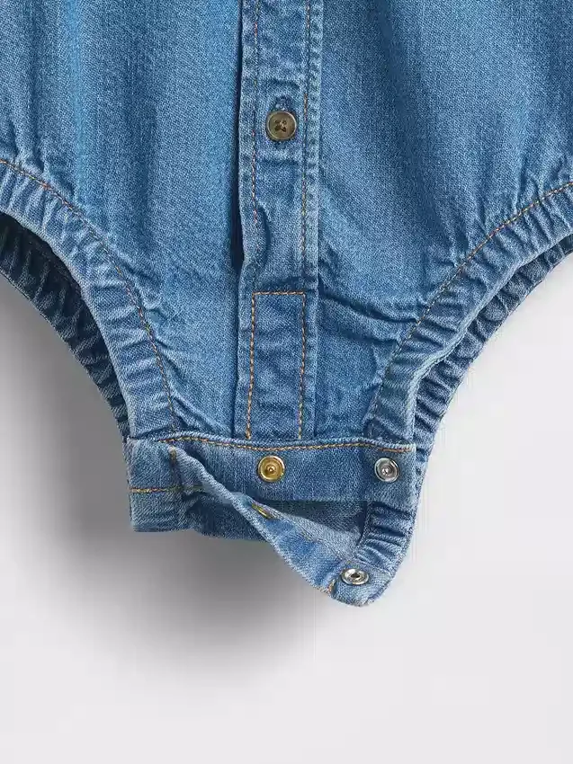 Bebek Denim Düğmeli Çıtçıtlı Body