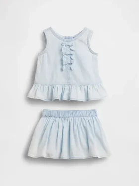 Bebek Denim Fiyonklu Kombin Seti