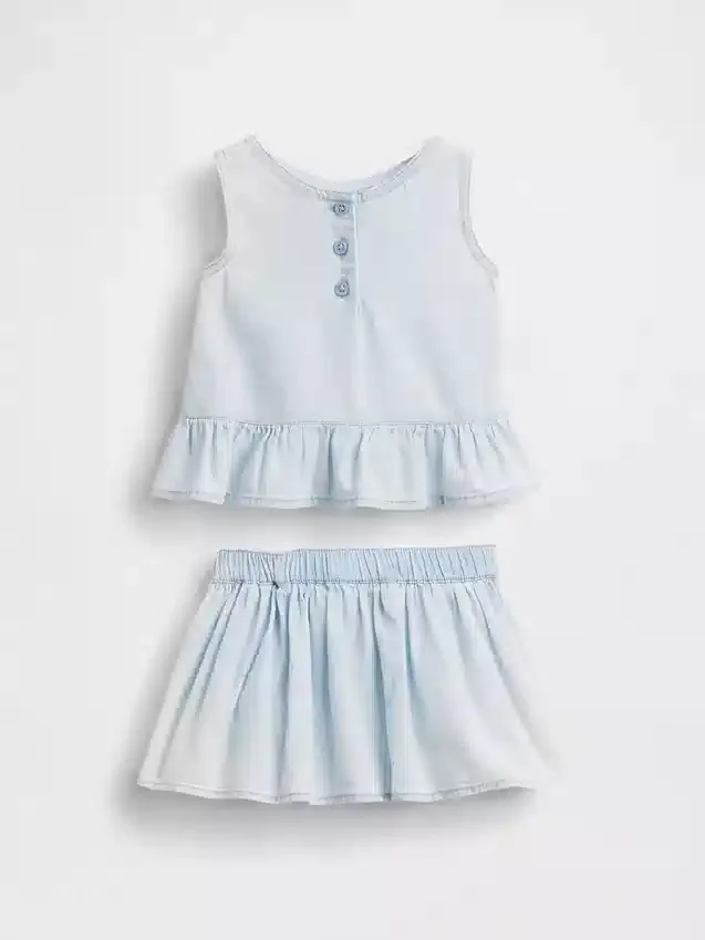 Bebek Denim Fiyonklu Kombin Seti