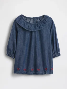 Bebek Denim Fırfırlı Yaka Elbise