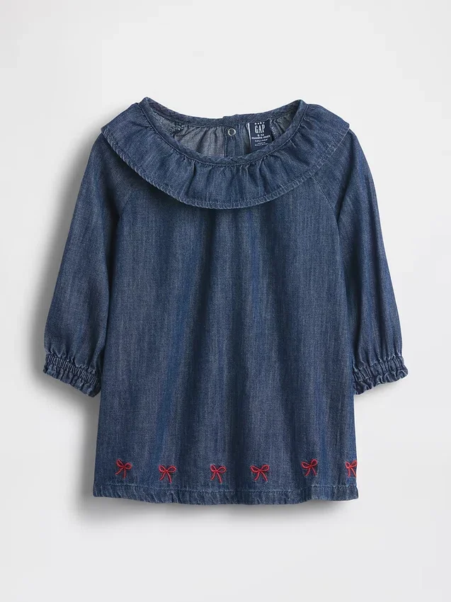 Bebek Denim Fırfırlı Yaka Elbise