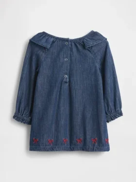 Bebek Denim Fırfırlı Yaka Elbise