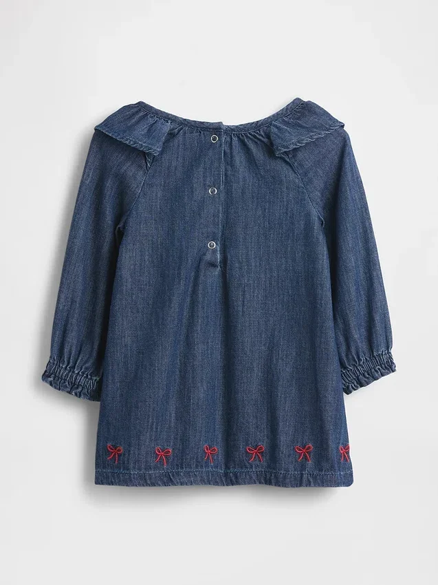 Bebek Denim Fırfırlı Yaka Elbise