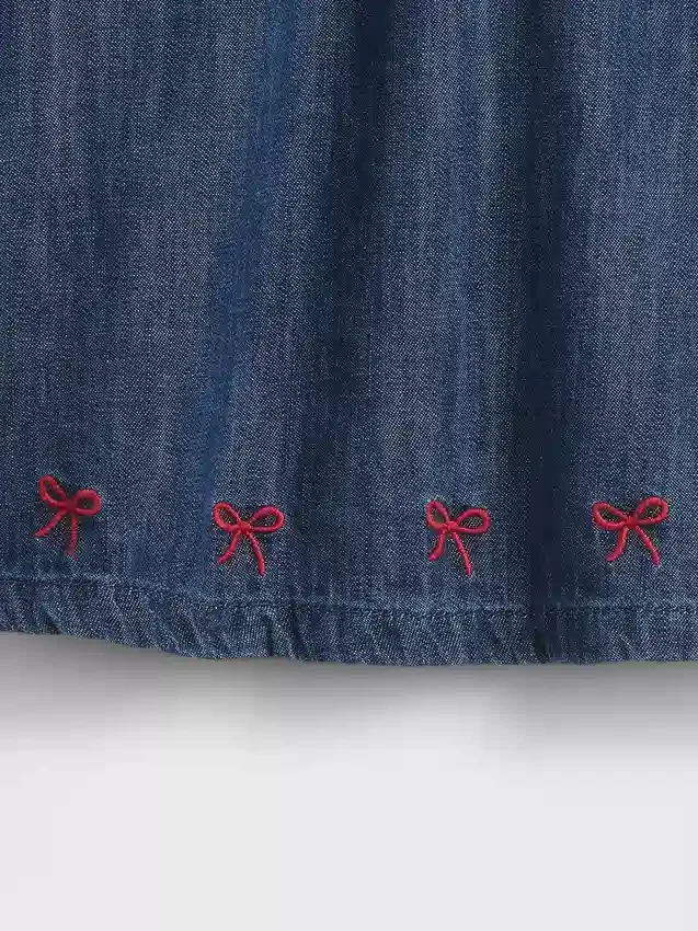 Bebek Denim Fırfırlı Yaka Elbise