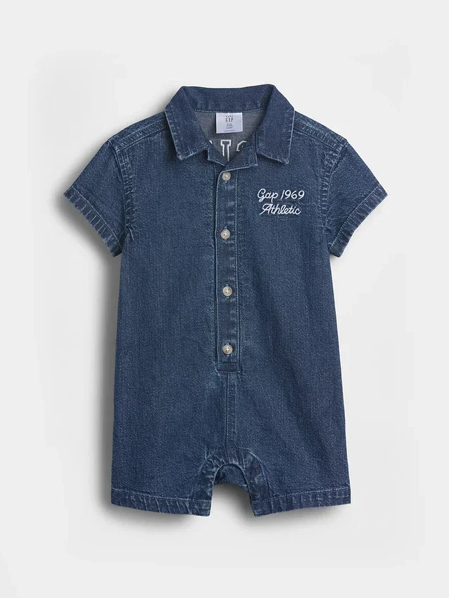 Bebek Denim GAP Logo Kısa Tulum
