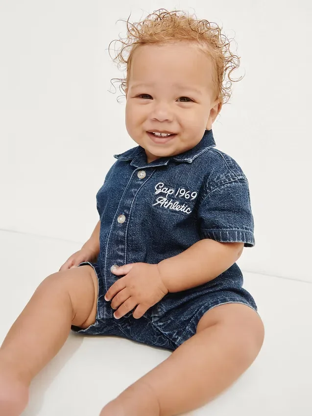 Bebek Denim GAP Logo Kısa Tulum