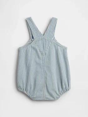 Bebek Denim Çizgili Ayı Cepli Balon Tulum