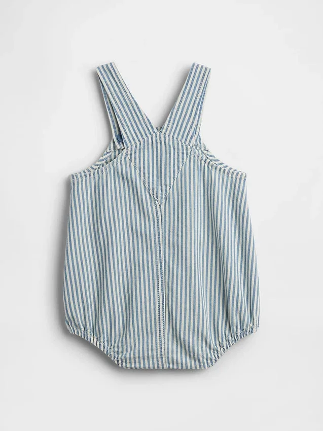Bebek Denim Çizgili Ayı Cepli Balon Tulum