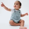 Bebek Denim Çizgili Ayı Cepli Balon Tulum