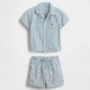 Bebek Denim Çizgili Kıyafet Takımı