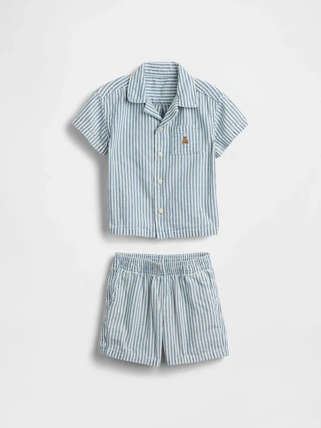Bebek Denim Çizgili Kıyafet Takımı