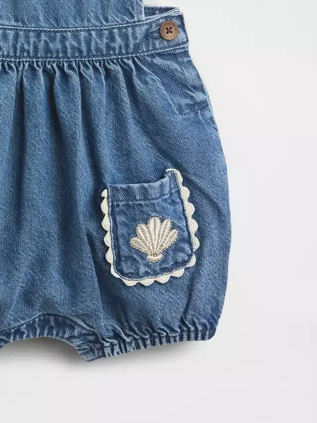 Bebek Denim Kabuklu Cepli Balon Tulum