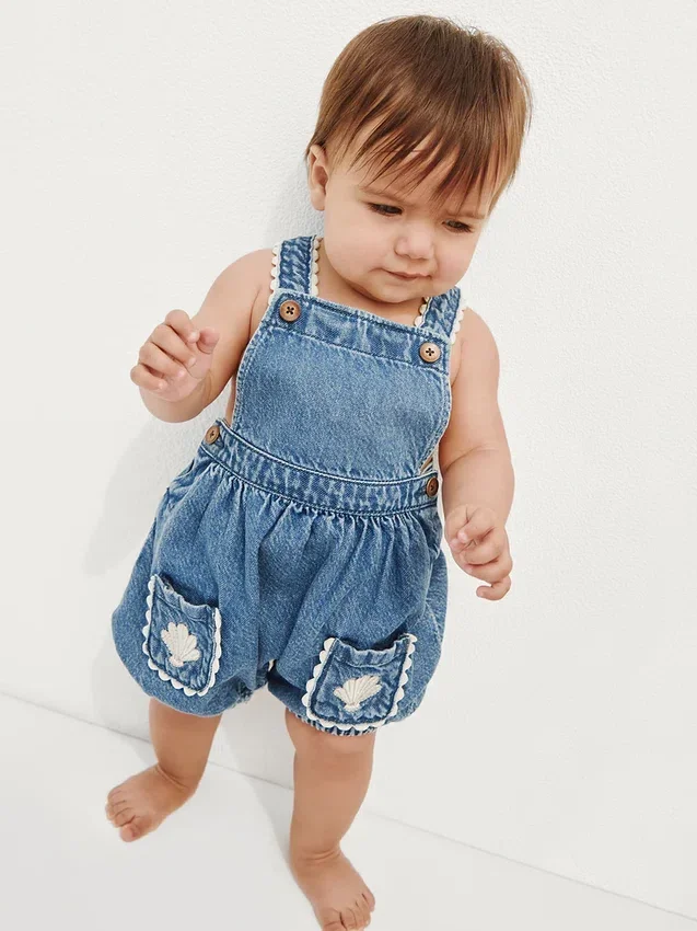 Bebek Denim Kabuklu Cepli Balon Tulum