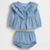 Bebek Fırfırlı Denim Kıyafet Takımı