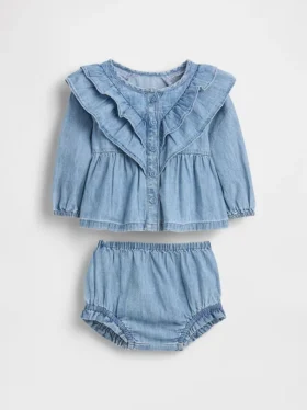 Bebek Fırfırlı Denim Kıyafet Takımı