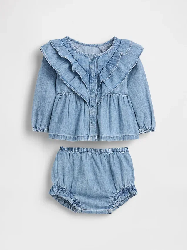 Bebek Fırfırlı Denim Kıyafet Takımı