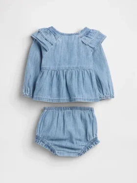 Bebek Fırfırlı Denim Kıyafet Takımı