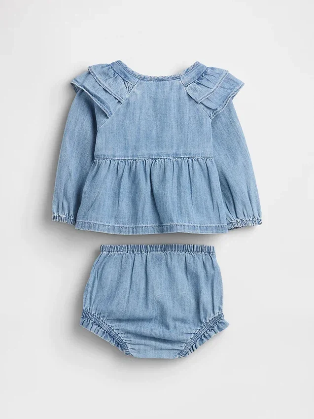 Bebek Fırfırlı Denim Kıyafet Takımı
