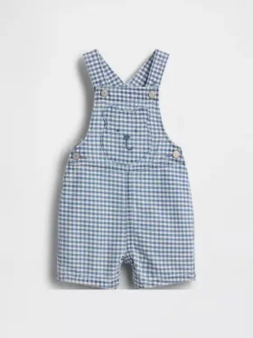 Bebek Gingham Denim Ayı Cepli Tulum