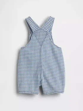 Bebek Gingham Denim Ayı Cepli Tulum