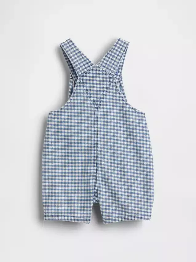 Bebek Gingham Denim Ayı Cepli Tulum
