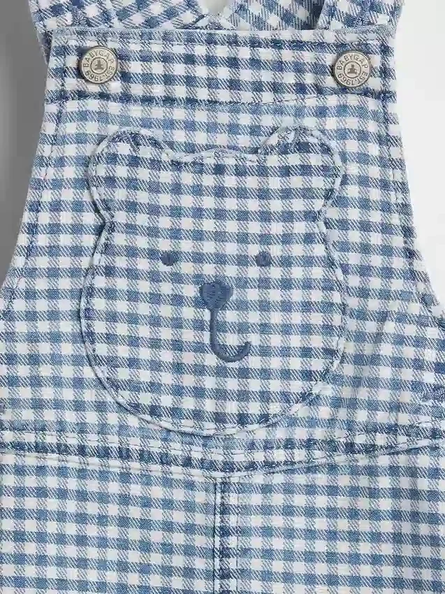 Bebek Gingham Denim Ayı Cepli Tulum