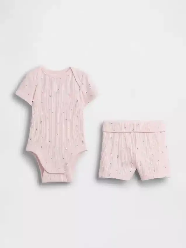 Bebek "Grow-With-Me" İnce Nervürlü Şort Seti