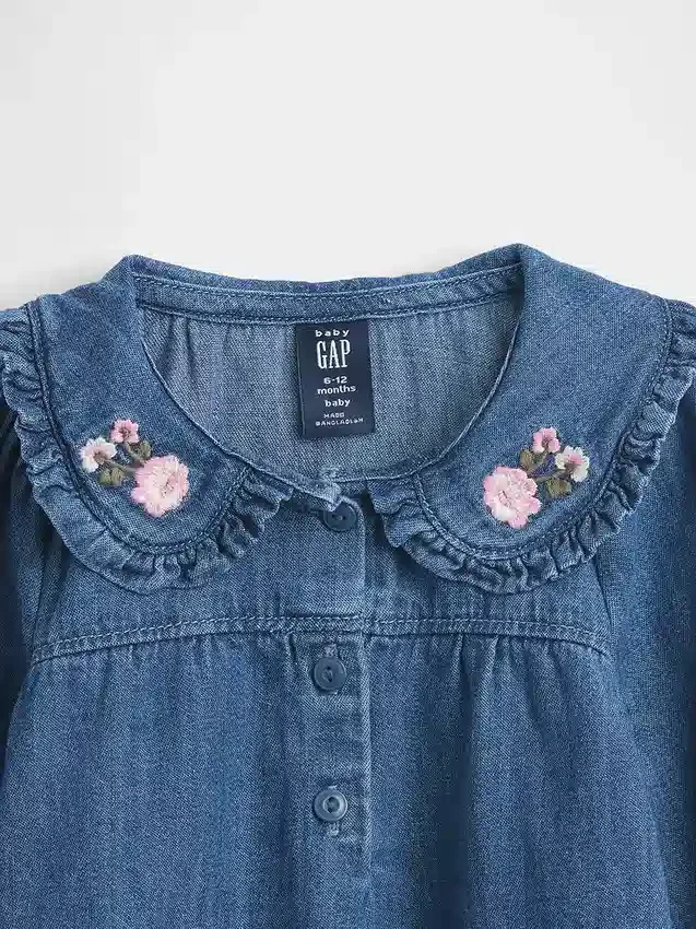 Bebek Çiçek Desenli Denim Kombin Seti