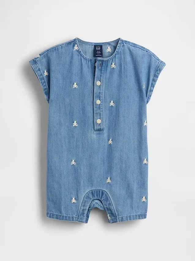 Bebek Nakışlı Brannan Bear Denim Kısa Tulum