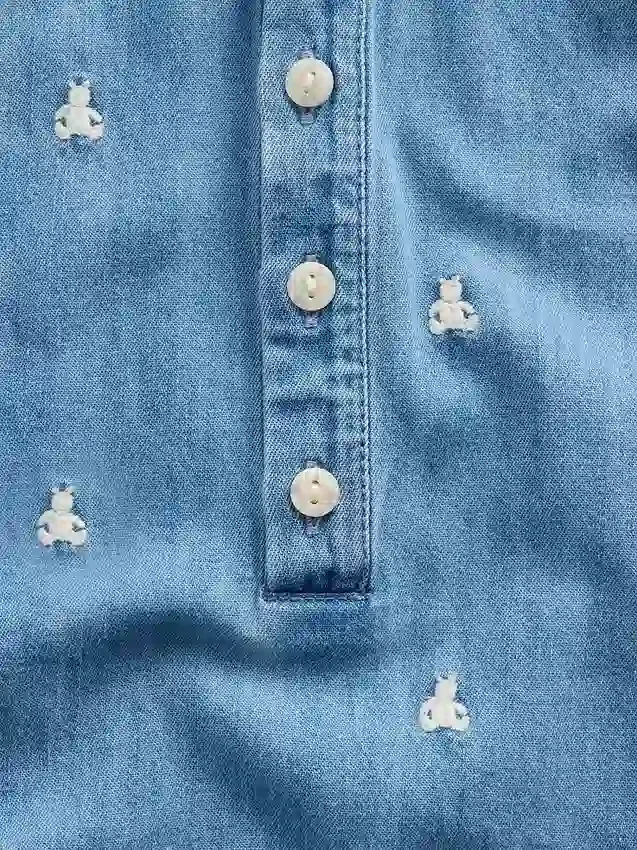 Bebek Nakışlı Brannan Bear Denim Kısa Tulum
