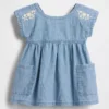Bebek Nakışlı Denim Cepli Elbise