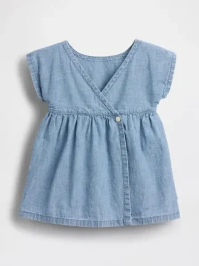 Bebek Nakışlı Denim Cepli Elbise