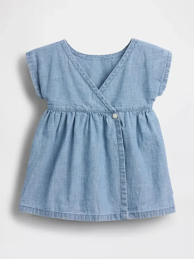 Bebek Nakışlı Denim Cepli Elbise