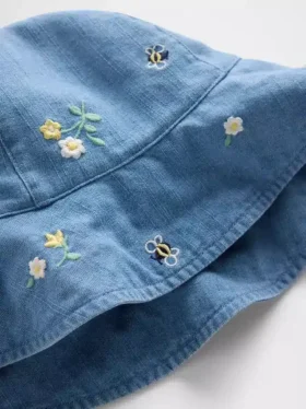 Bebek Nakışlı Denim Güneş Şapkası