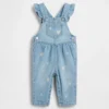 Bebek Nakışlı Çiçek Desenli Denim Tulum