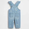 Bebek Nakışlı Çiçek Desenli Denim Tulum