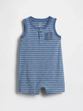 Bebek Organik Pamuklu Henley Kısa Tulum