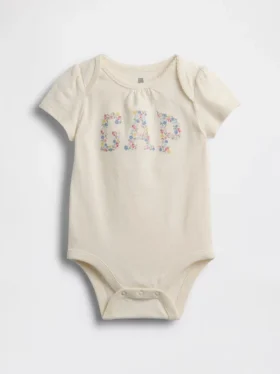 Bebek Organik Pamuklu Çiçek Desenli Logolu Çıtçıtlı Body