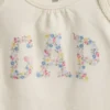 Bebek Organik Pamuklu Çiçek Desenli Logolu Çıtçıtlı Body
