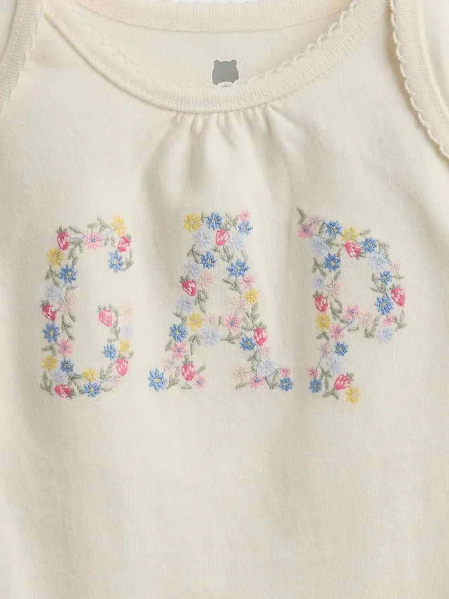Bebek Organik Pamuklu Çiçek Desenli Logolu Çıtçıtlı Body