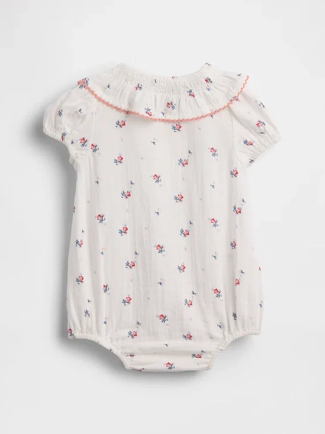 Bebek Pamuklu Gazlı Çiçek Desenli Yakalı Çıtçıtlı Body